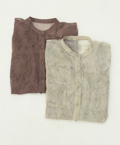 CLEIO（クレイオ）の「【CLEIO】マーブルストーンシアーシャツ（シャツ/ブラウス・レディース・グレイッシュベージュ/ブラウン・FREE）」の9枚目の写真