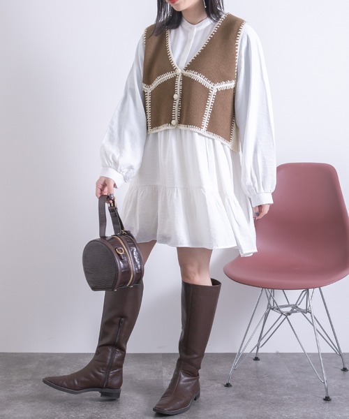 PairPair（ペアペア）の「配色パッチワークベスト(レディース/リンクアイテム)（ベスト・レディース・ブラウン・FREE）」の3枚目の写真