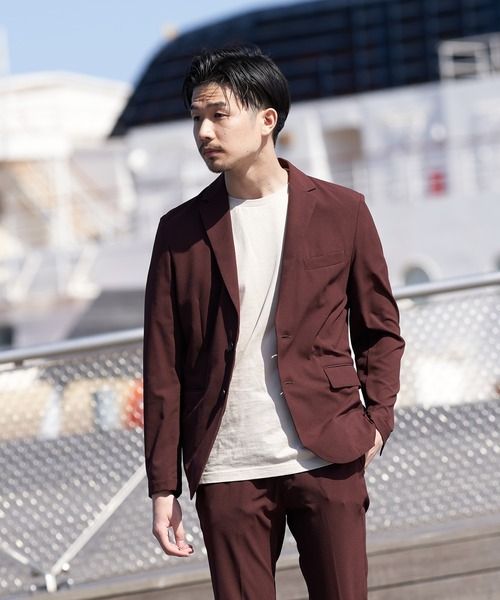 417 EDIFICE(フォーワンセブンエディフィス)の「◆【ジャケット+パンツの2点セット】ライトサッカー スペシャルセットアップ(テーラードジャケット・メンズ・ブラック/ネイビー/ブラウン/カーキ/ネイビー系・SMALL/MEDIUM/LARGE/X-LARGE)」の1枚目の写真