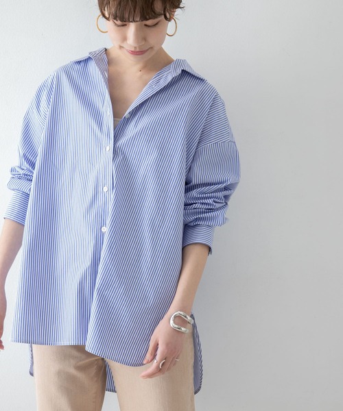 URBAN RESEARCH（アーバンリサーチ）の「ワイドカフオーバーシャツ（シャツ/ブラウス・レディース・ストライプ/ホワイト/ベージュ・FREE）」の7枚目の写真