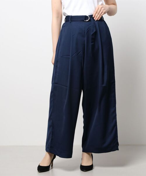 REAL CUBE(リアルキューブ)の「ベルト付きカラーワイドパンツ(デニムパンツ・レディース・ブラック/カーキ/ネイビー/ラベンダー/キャメル・M)」の3枚目の写真