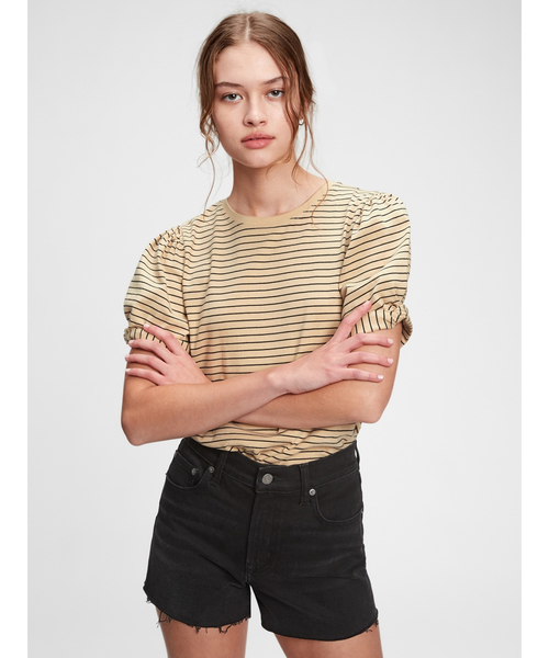 GAP（ギャップ）の「パフスリーブTシャツ（Tシャツ/カットソー・レディース・ベージュ/ホワイト×ネイビー・XL/L/M/S/XXS/XS）」の2枚目の写真