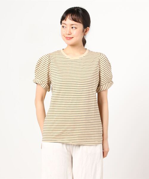 GAP（ギャップ）の「パフスリーブTシャツ（Tシャツ/カットソー・レディース・ベージュ/ホワイト×ネイビー・XL/L/M/S/XXS/XS）」の5枚目の写真