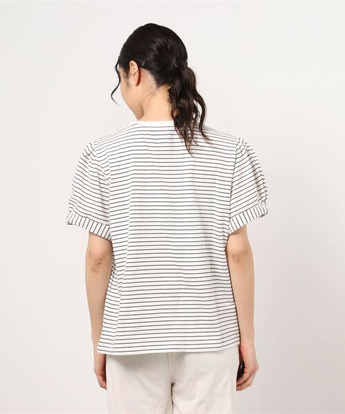 GAP（ギャップ）の「パフスリーブTシャツ（Tシャツ/カットソー・レディース・ベージュ/ホワイト×ネイビー・XL/L/M/S/XXS/XS）」の8枚目の写真