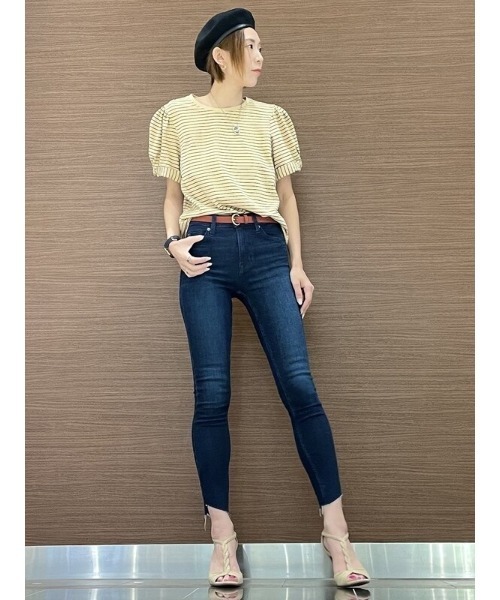 GAP（ギャップ）の「パフスリーブTシャツ（Tシャツ/カットソー・レディース・ベージュ/ホワイト×ネイビー・XL/L/M/S/XXS/XS）」の3枚目の写真