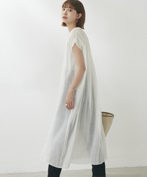 Aunt Marie's（アントマリーズ）の「バックギャザーフレンチスリーブワンピース（ワンピース・レディース・ホワイト/ブラック/ブルー/グリーン・FREE）」の17枚目の写真