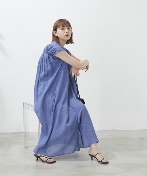 Aunt Marie's（アントマリーズ）の「バックギャザーフレンチスリーブワンピース（ワンピース・レディース・ホワイト/ブラック/ブルー/グリーン・FREE）」の20枚目の写真