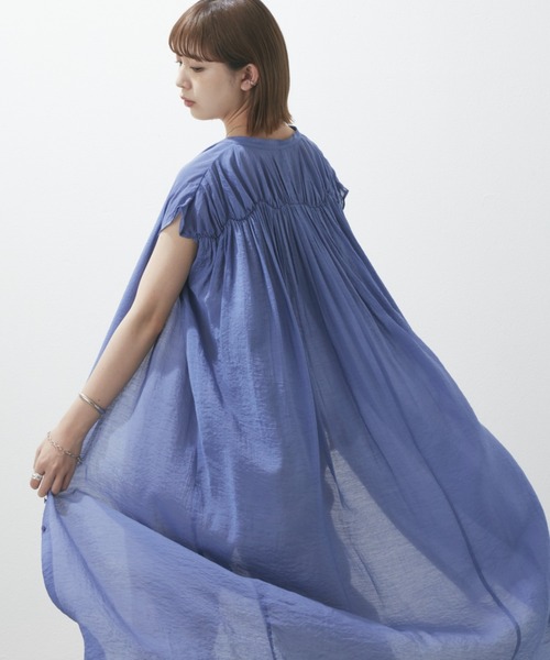 Aunt Marie's（アントマリーズ）の「バックギャザーフレンチスリーブワンピース（ワンピース・レディース・ホワイト/ブラック/ブルー/グリーン・FREE）」の15枚目の写真