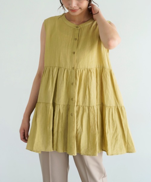 Chiaro（キアロ）の「楊柳ティアードノースリーブブラウス（シャツ/ブラウス・レディース・オリーブ/アイボリー/ブラック/オレンジ/ベージュ・FREE）」の4枚目の写真