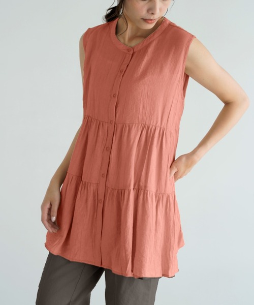 Chiaro（キアロ）の「楊柳ティアードノースリーブブラウス（シャツ/ブラウス・レディース・オリーブ/アイボリー/ブラック/オレンジ/ベージュ・FREE）」の5枚目の写真