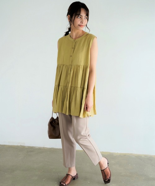 Chiaro（キアロ）の「楊柳ティアードノースリーブブラウス（シャツ/ブラウス・レディース・オリーブ/アイボリー/ブラック/オレンジ/ベージュ・FREE）」の19枚目の写真