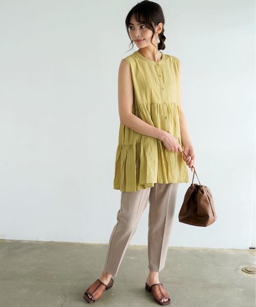 Chiaro（キアロ）の「楊柳ティアードノースリーブブラウス（シャツ/ブラウス・レディース・オリーブ/アイボリー/ブラック/オレンジ/ベージュ・FREE）」の18枚目の写真