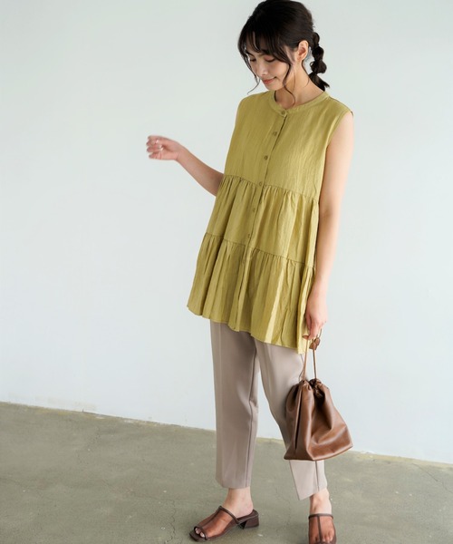 Chiaro（キアロ）の「楊柳ティアードノースリーブブラウス（シャツ/ブラウス・レディース・オリーブ/アイボリー/ブラック/オレンジ/ベージュ・FREE）」の17枚目の写真