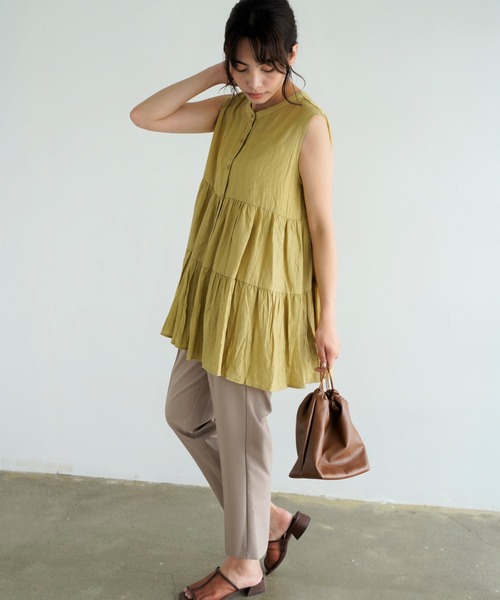 Chiaro（キアロ）の「楊柳ティアードノースリーブブラウス（シャツ/ブラウス・レディース・オリーブ/アイボリー/ブラック/オレンジ/ベージュ・FREE）」の13枚目の写真