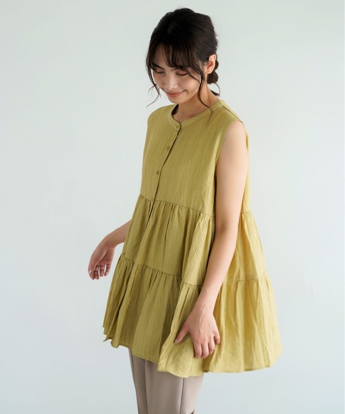 Chiaro（キアロ）の「楊柳ティアードノースリーブブラウス（シャツ/ブラウス・レディース・オリーブ/アイボリー/ブラック/オレンジ/ベージュ・FREE）」の15枚目の写真