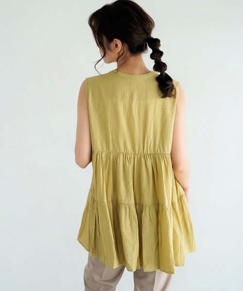 Chiaro（キアロ）の「楊柳ティアードノースリーブブラウス（シャツ/ブラウス・レディース・オリーブ/アイボリー/ブラック/オレンジ/ベージュ・FREE）」の14枚目の写真