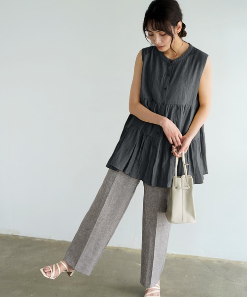 Chiaro（キアロ）の「楊柳ティアードノースリーブブラウス（シャツ/ブラウス・レディース・オリーブ/アイボリー/ブラック/オレンジ/ベージュ・FREE）」の11枚目の写真