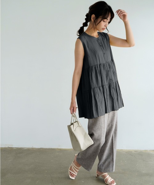 Chiaro（キアロ）の「楊柳ティアードノースリーブブラウス（シャツ/ブラウス・レディース・オリーブ/アイボリー/ブラック/オレンジ/ベージュ・FREE）」の10枚目の写真