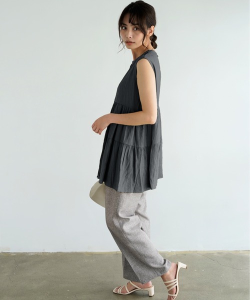 Chiaro（キアロ）の「楊柳ティアードノースリーブブラウス（シャツ/ブラウス・レディース・オリーブ/アイボリー/ブラック/オレンジ/ベージュ・FREE）」の9枚目の写真