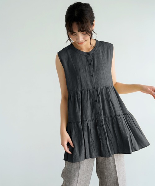 Chiaro（キアロ）の「楊柳ティアードノースリーブブラウス（シャツ/ブラウス・レディース・オリーブ/アイボリー/ブラック/オレンジ/ベージュ・FREE）」の12枚目の写真