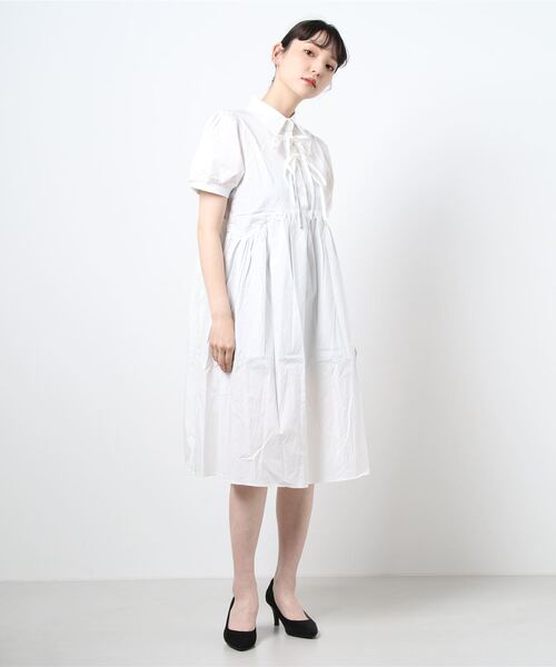 Twinkle;pm（トゥインクルピーエム）の「前リボン半袖シャツワンピース（ワンピース・レディース・ホワイト/ブルー/ブラック・FREE）」の14枚目の写真
