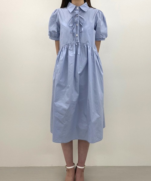 Twinkle;pm（トゥインクルピーエム）の「前リボン半袖シャツワンピース（ワンピース・レディース・ホワイト/ブルー/ブラック・FREE）」の15枚目の写真