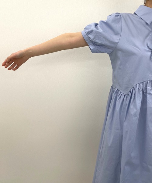 Twinkle;pm（トゥインクルピーエム）の「前リボン半袖シャツワンピース（ワンピース・レディース・ホワイト/ブルー/ブラック・FREE）」の13枚目の写真