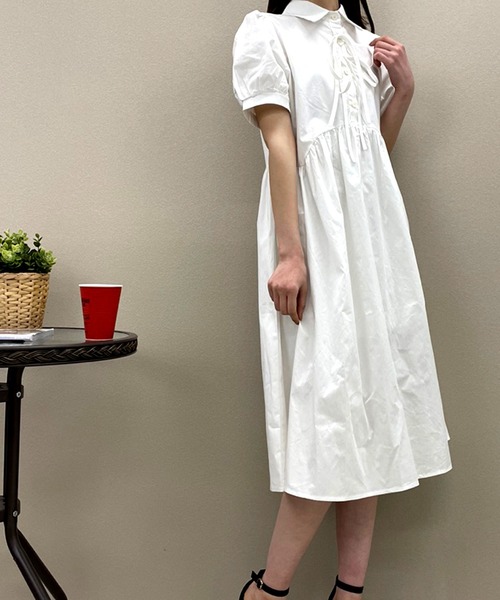 Twinkle;pm（トゥインクルピーエム）の「前リボン半袖シャツワンピース（ワンピース・レディース・ホワイト/ブルー/ブラック・FREE）」の8枚目の写真