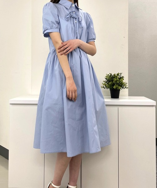 Twinkle;pm（トゥインクルピーエム）の「前リボン半袖シャツワンピース（ワンピース・レディース・ホワイト/ブルー/ブラック・FREE）」の19枚目の写真