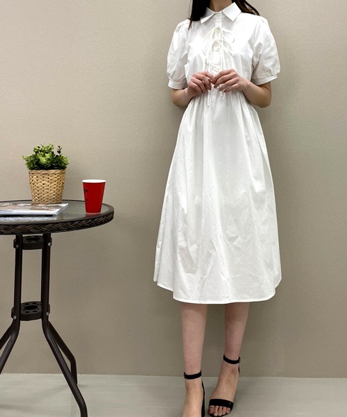 Twinkle;pm（トゥインクルピーエム）の「前リボン半袖シャツワンピース（ワンピース・レディース・ホワイト/ブルー/ブラック・FREE）」の18枚目の写真