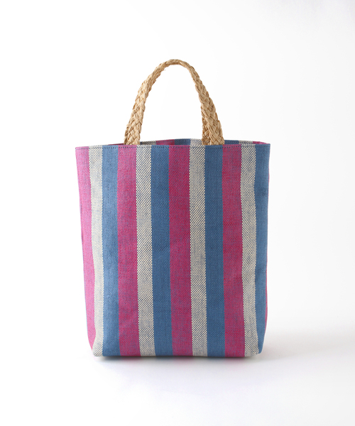 Simplicite（サンプリシテ）の「マルチストライプペーパーバッグ（トートバッグ・レディース・グリーン/ブルー系その他・FREE）」の3枚目の写真