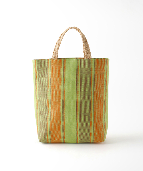 Simplicite（サンプリシテ）の「マルチストライプペーパーバッグ（トートバッグ・レディース・グリーン/ブルー系その他・FREE）」の4枚目の写真