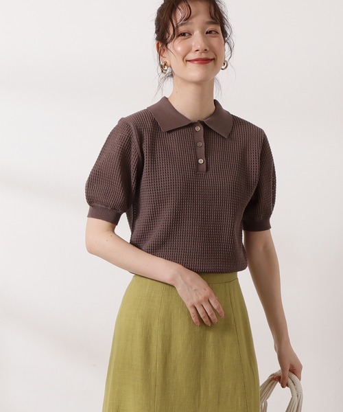 N.（N. Natural Beauty Basic）（エヌエヌナチュラルビューティーベーシック）の「◆メッシュポロニット（ニット/セーター・レディース・ブラック/モカ/ブルー・MEDIUM）」の2枚目の写真