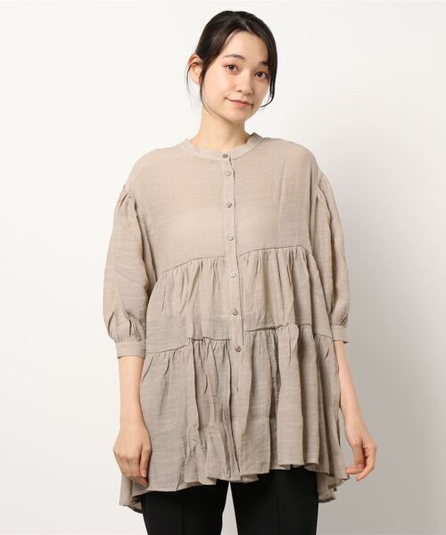 JUGLANS(ユグランス)の「☆ スラブガーゼ 2wayティアードBL(シャツ/ブラウス・レディース・オフホワイト/グレー/チャコール・FREE)」の6枚目の写真