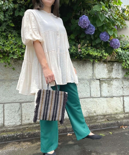 JUGLANS(ユグランス)の「☆ スラブガーゼ 2wayティアードBL(シャツ/ブラウス・レディース・オフホワイト/グレー/チャコール・FREE)」の1枚目の写真