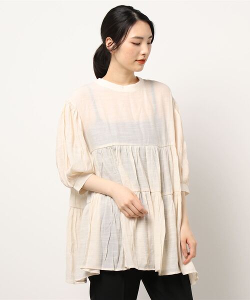 JUGLANS(ユグランス)の「☆ スラブガーゼ 2wayティアードBL(シャツ/ブラウス・レディース・オフホワイト/グレー/チャコール・FREE)」の14枚目の写真