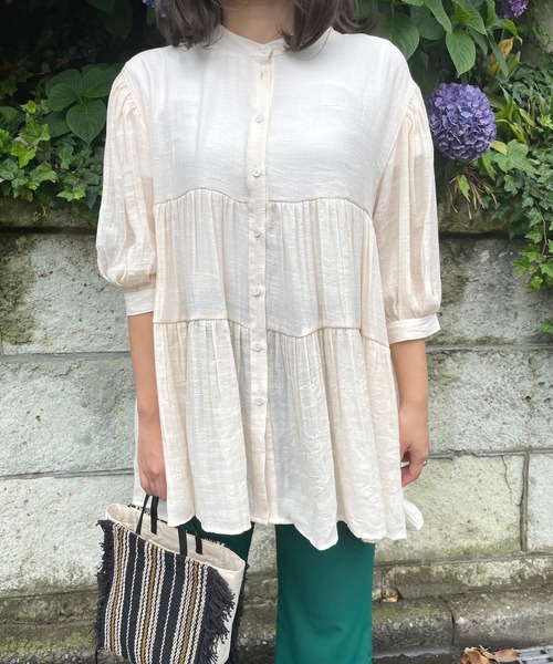 JUGLANS(ユグランス)の「☆ スラブガーゼ 2wayティアードBL(シャツ/ブラウス・レディース・オフホワイト/グレー/チャコール・FREE)」の8枚目の写真