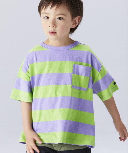 BIG FIELD（ビッグフィールド）の「太ボーダーワイドポケットT（80～150cm）（Tシャツ/カットソー・キッズ・レッド/ラベンダー/ライトピンク・90/100/110/120/80/130/95/140/150）」の2枚目の写真