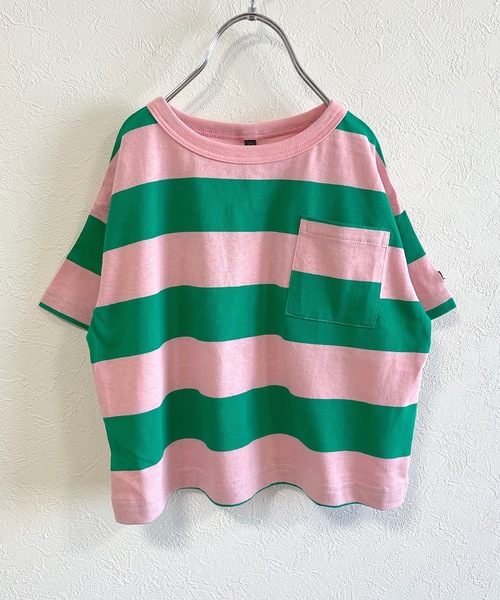 BIG FIELD（ビッグフィールド）の「太ボーダーワイドポケットT（80～150cm）（Tシャツ/カットソー・キッズ・レッド/ラベンダー/ライトピンク・90/100/110/120/80/130/95/140/150）」の3枚目の写真