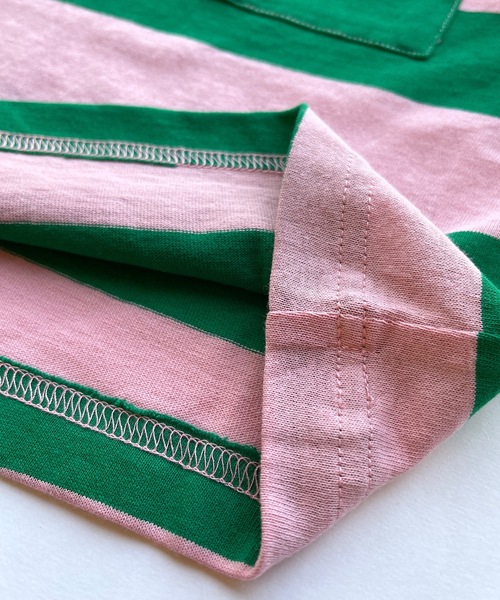 BIG FIELD（ビッグフィールド）の「太ボーダーワイドポケットT（80～150cm）（Tシャツ/カットソー・キッズ・レッド/ラベンダー/ライトピンク・90/100/110/120/80/130/95/140/150）」の11枚目の写真