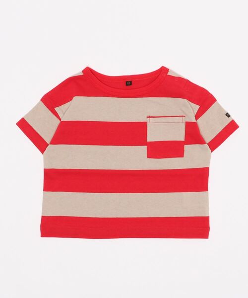BIG FIELD（ビッグフィールド）の「太ボーダーワイドポケットT（80～150cm）（Tシャツ/カットソー・キッズ・レッド/ラベンダー/ライトピンク・90/100/110/120/80/130/95/140/150）」の14枚目の写真