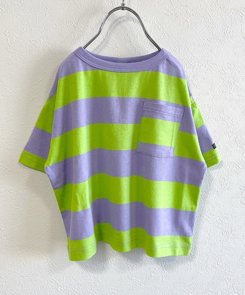 BIG FIELD（ビッグフィールド）の「太ボーダーワイドポケットT（80～150cm）（Tシャツ/カットソー・キッズ・レッド/ラベンダー/ライトピンク・90/100/110/120/80/130/95/140/150）」の5枚目の写真