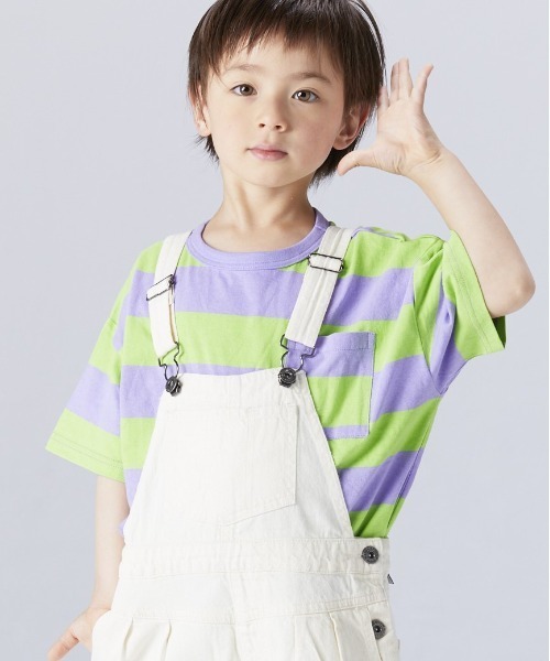 BIG FIELD（ビッグフィールド）の「太ボーダーワイドポケットT（80～150cm）（Tシャツ/カットソー・キッズ・レッド/ラベンダー/ライトピンク・90/100/110/120/80/130/95/140/150）」の7枚目の写真