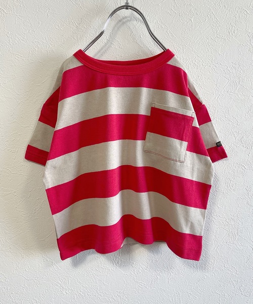 BIG FIELD（ビッグフィールド）の「太ボーダーワイドポケットT（80～150cm）（Tシャツ/カットソー・キッズ・レッド/ラベンダー/ライトピンク・90/100/110/120/80/130/95/140/150）」の4枚目の写真