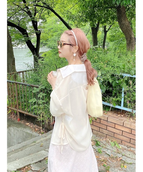 JUMELLE（ジュメロ）の「シアーリボンシャツ（シャツ/ブラウス・レディース・ミント/クリーム・FREE）」の6枚目の写真