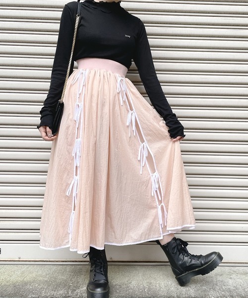 PAIN(ペイン)の「シアーリボンロングスカート(スカート・レディース・ブラック/ブルー/ピンク・FREE)」の3枚目の写真