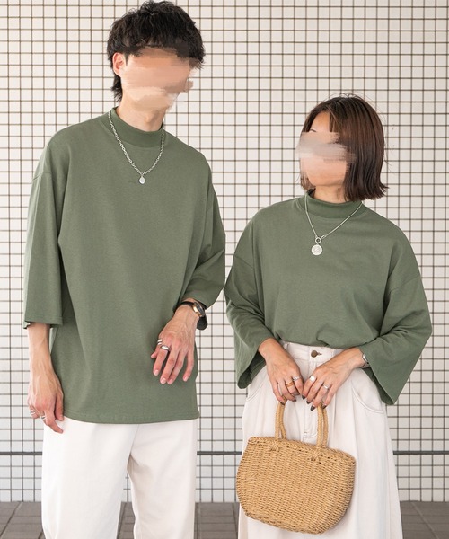 PairPair（ペアペア）の「モックネックTシャツ(ユニセックス)（Tシャツ/カットソー・レディース・スミクロ/グリーン/オフホワイト/ピンク・FREE）」の4枚目の写真