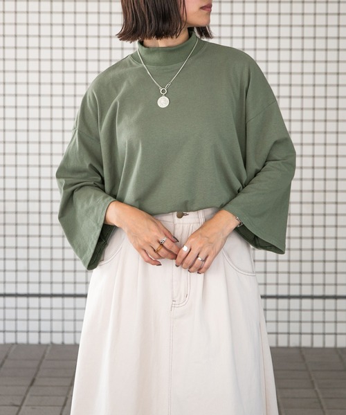 PairPair（ペアペア）の「モックネックTシャツ(ユニセックス)（Tシャツ/カットソー・レディース・スミクロ/グリーン/オフホワイト/ピンク・FREE）」の13枚目の写真