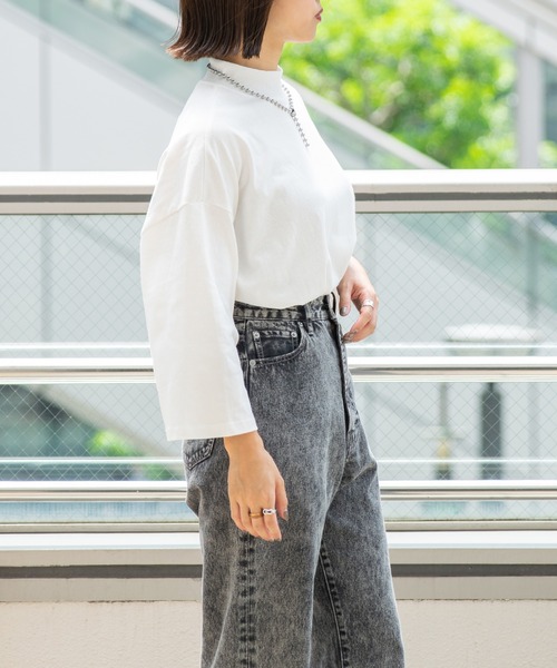 PairPair（ペアペア）の「モックネックTシャツ(ユニセックス)（Tシャツ/カットソー・レディース・スミクロ/グリーン/オフホワイト/ピンク・FREE）」の5枚目の写真