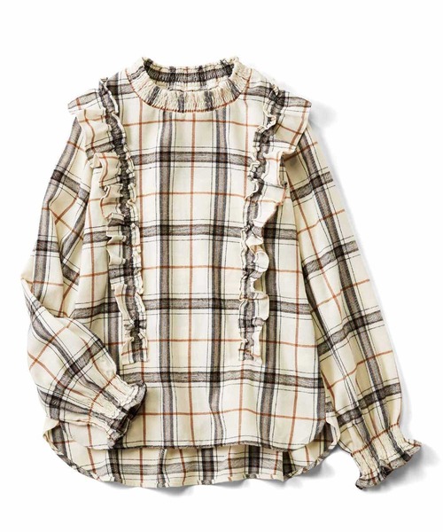 Live in comfort(リブインコンフォート)の「リブ イン コンフォート フリル遣いが華やかな 綿ネルチェックプルオーバー(シャツ/ブラウス・レディース・グレー/アイボリー/ブラック×ホワイト・MEDIUM/X-LARGE/LARGE/XX-LARGE)」の6枚目の写真